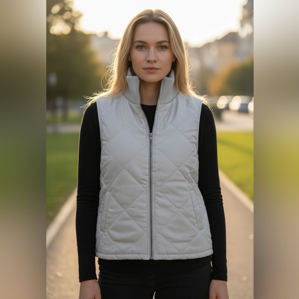 Hem & Thread Cream Quilted Vest New With Tags (JAC8)